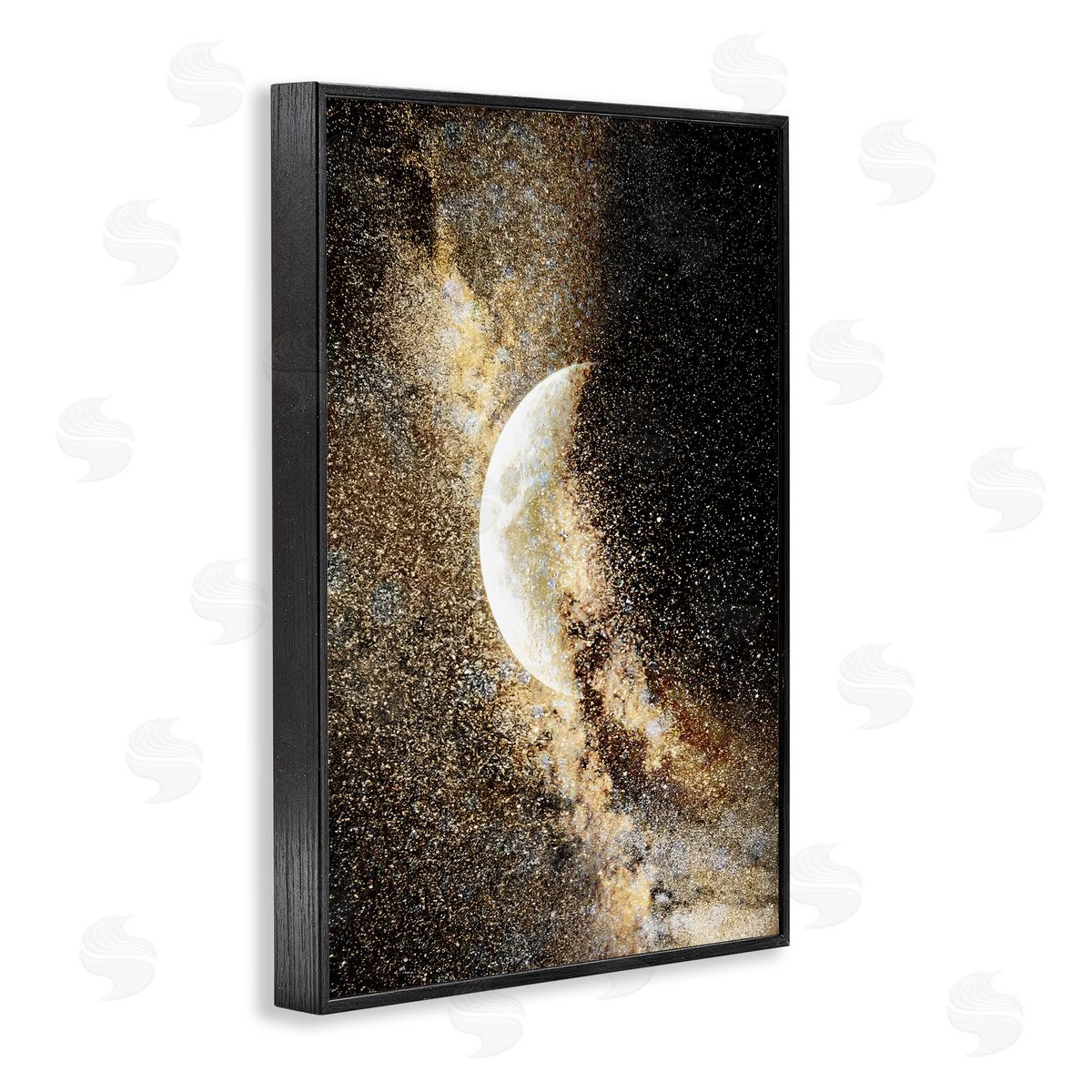 Starry Nebula Crescent Moon Black Frame Print Wall Art, Home Decor by Gemma Bardot