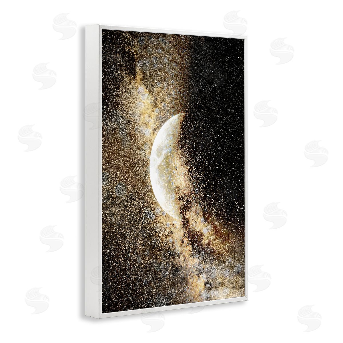 Starry Nebula Crescent Moon White Frame Print Wall Art, Home Decor by Gemma Bardot