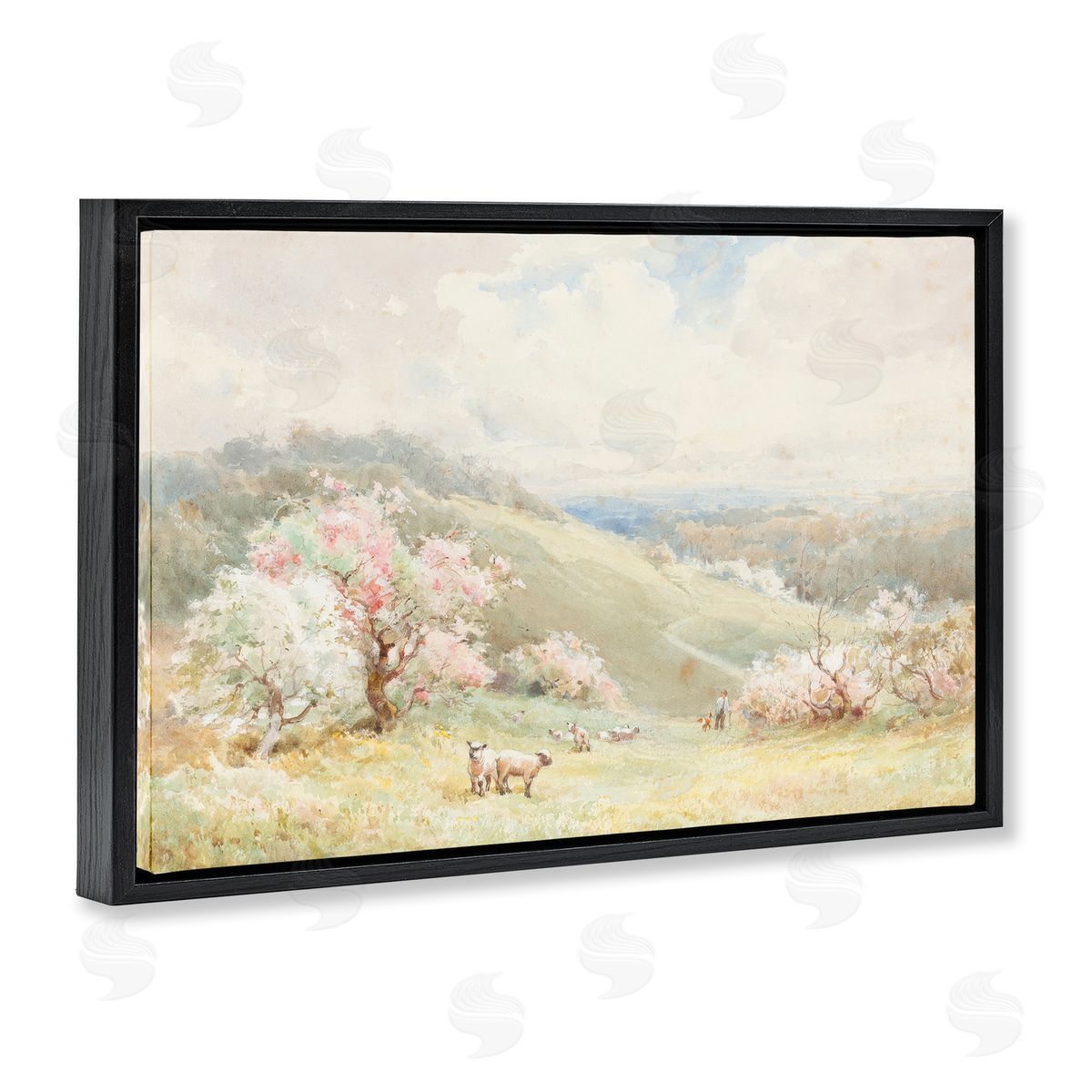 Lux + Me Designs Lambs Strolling Pastel Countryside Canvas Wall Art Print