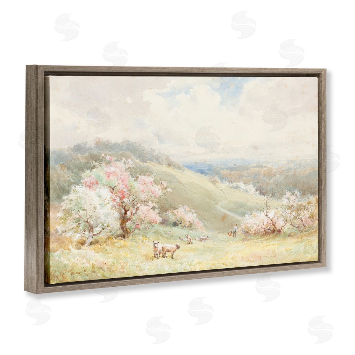 Lux + Me Designs Lambs Strolling Pastel Countryside Canvas Wall Art Print