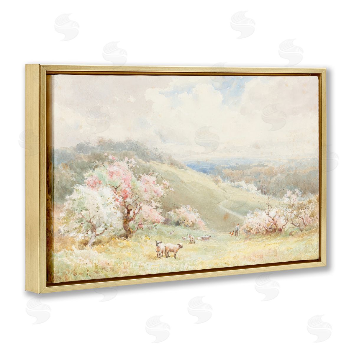 Lux + Me Designs Lambs Strolling Pastel Countryside Canvas Wall Art Print