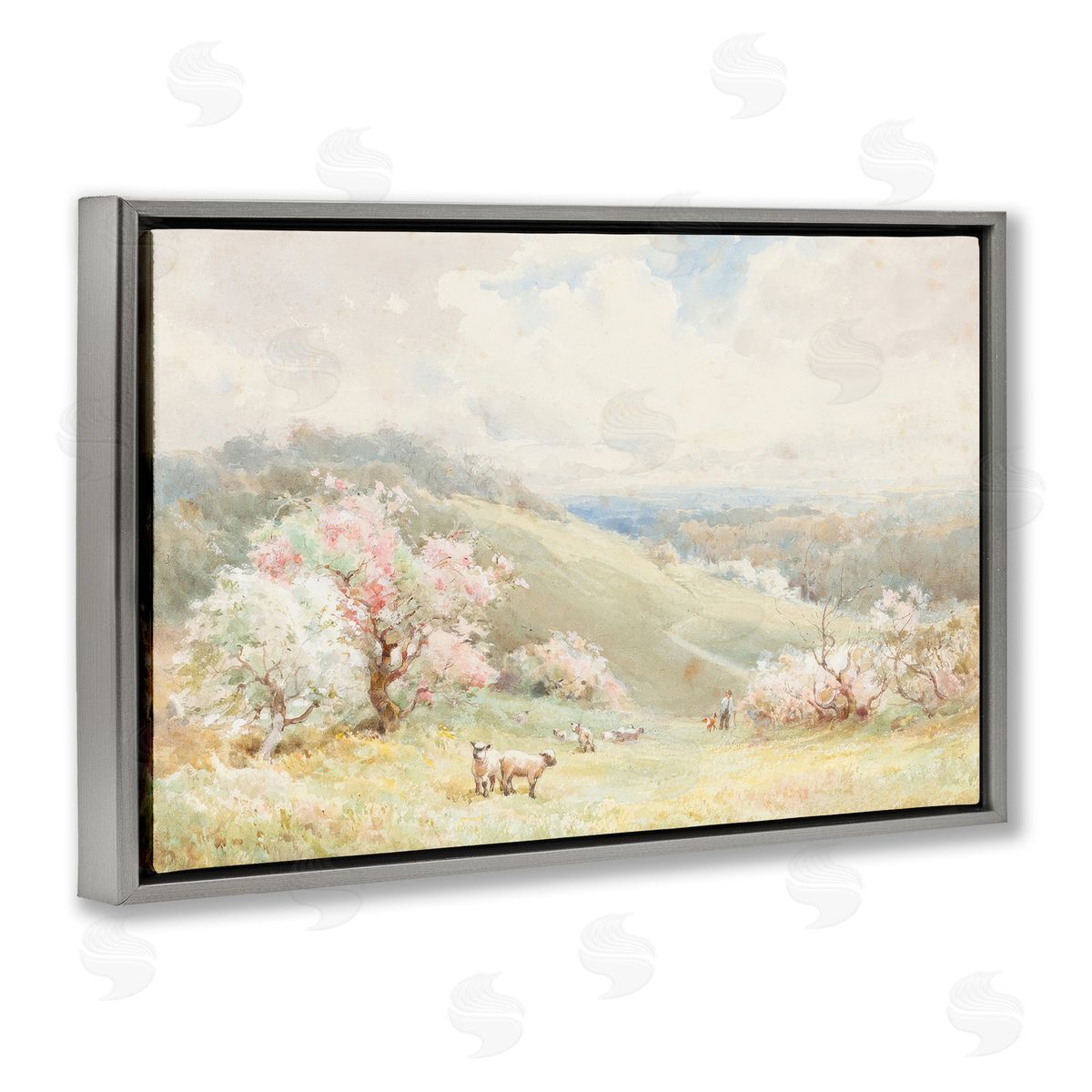 Lux + Me Designs Lambs Strolling Pastel Countryside Canvas Wall Art Print
