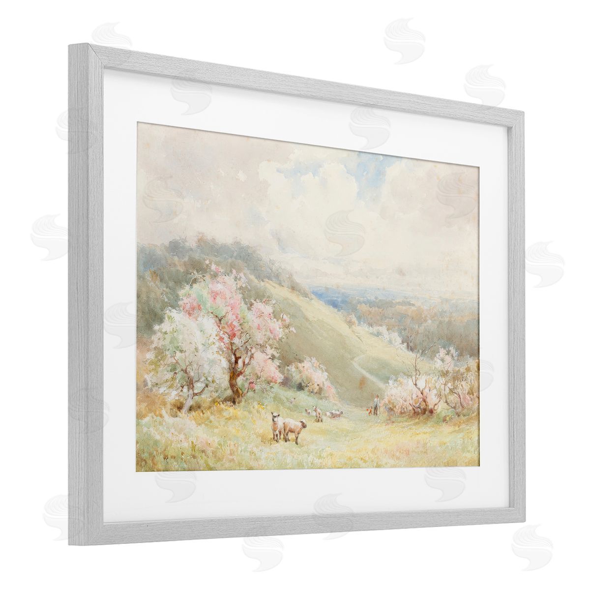 Lux + Me Designs Lambs Strolling Pastel Countryside Canvas Wall Art Print