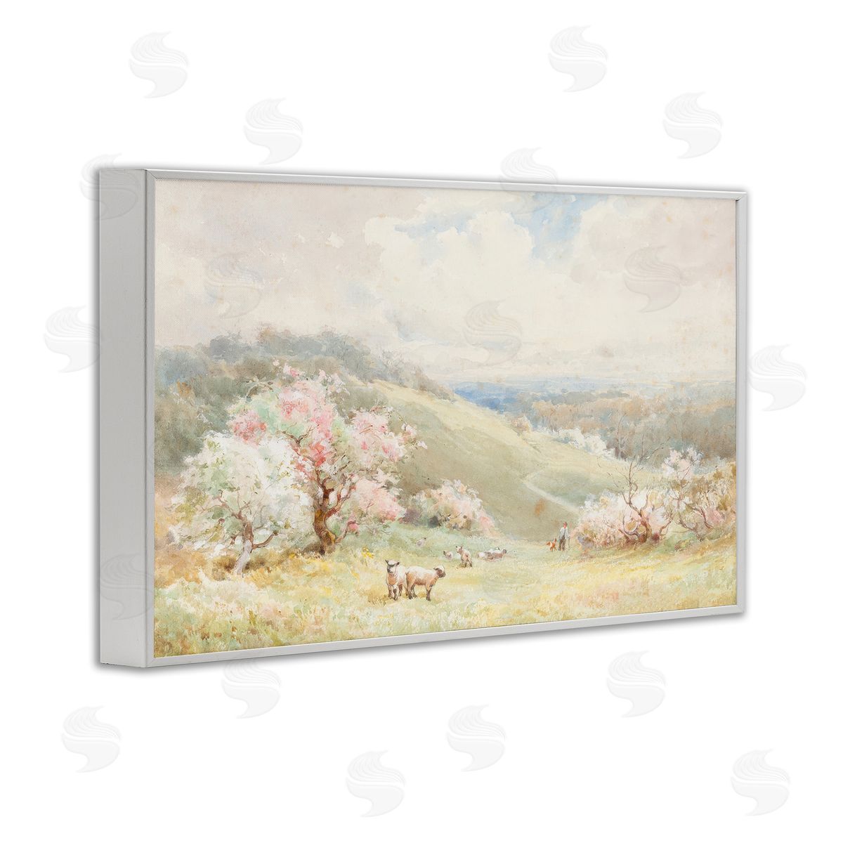 Lux + Me Designs Lambs Strolling Pastel Countryside Canvas Wall Art Print