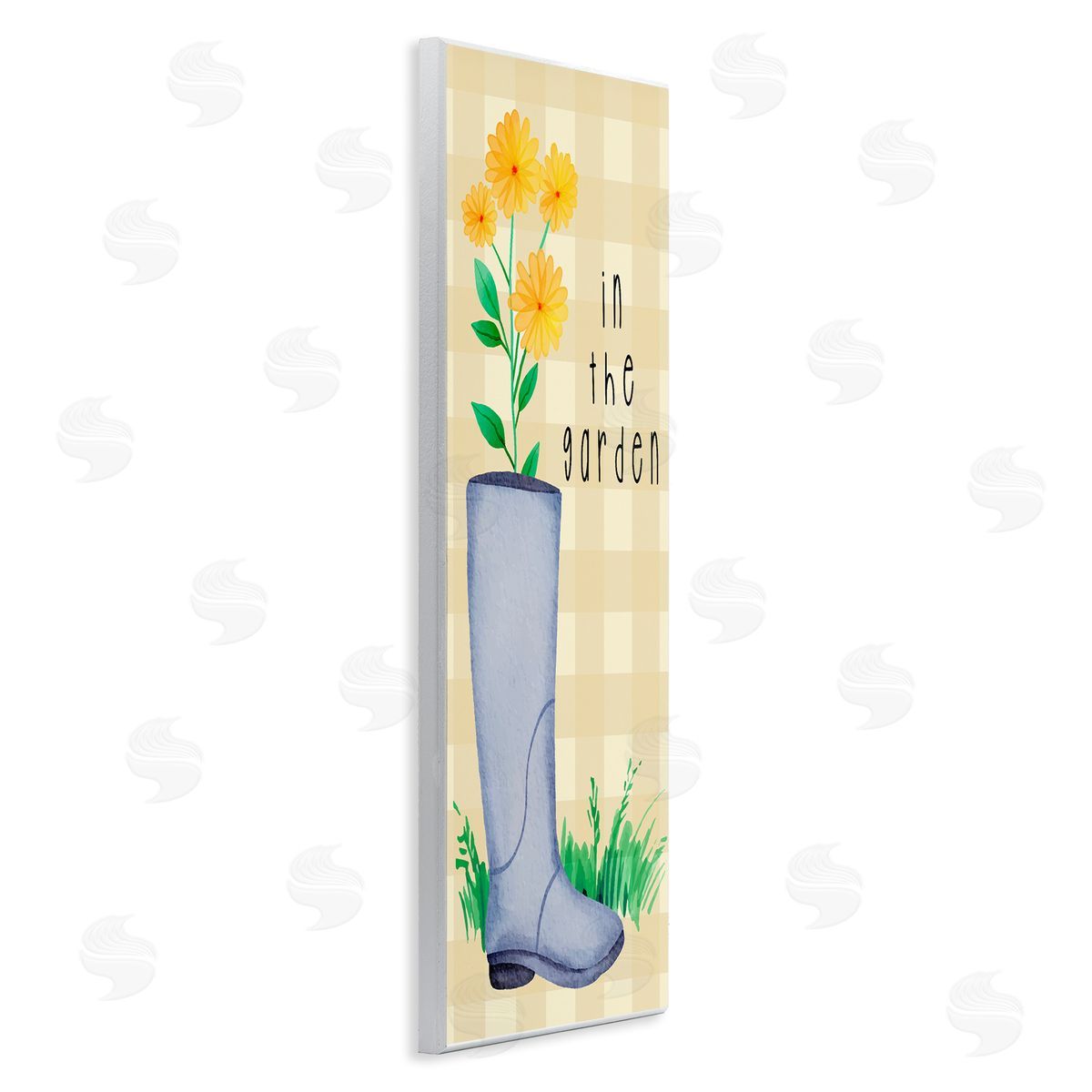 Lil' Rue In The Garden on Plaid Canvas Wall Art Print