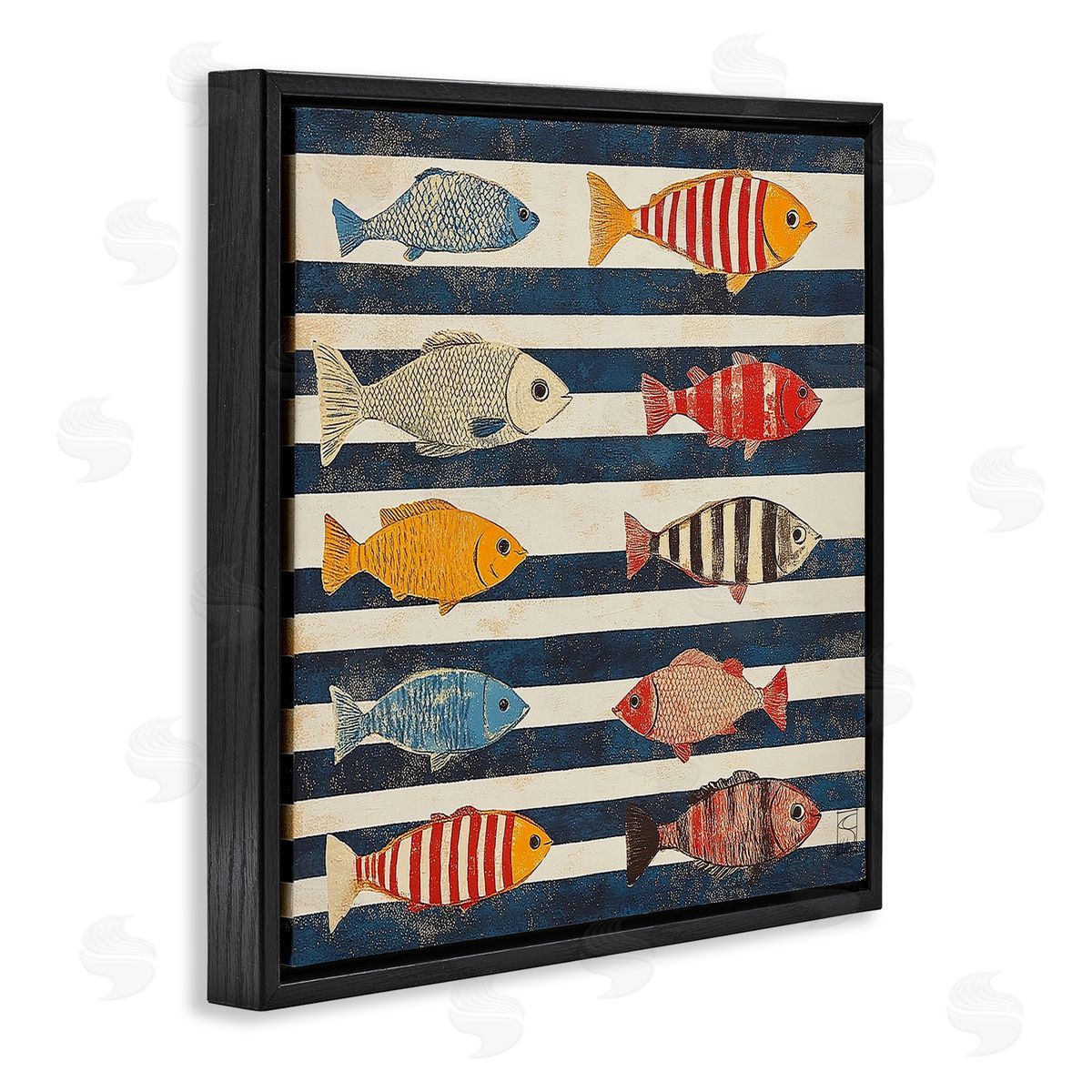 Sara Culpepper Maritime Fish on Stripes Canvas Wall Art Print