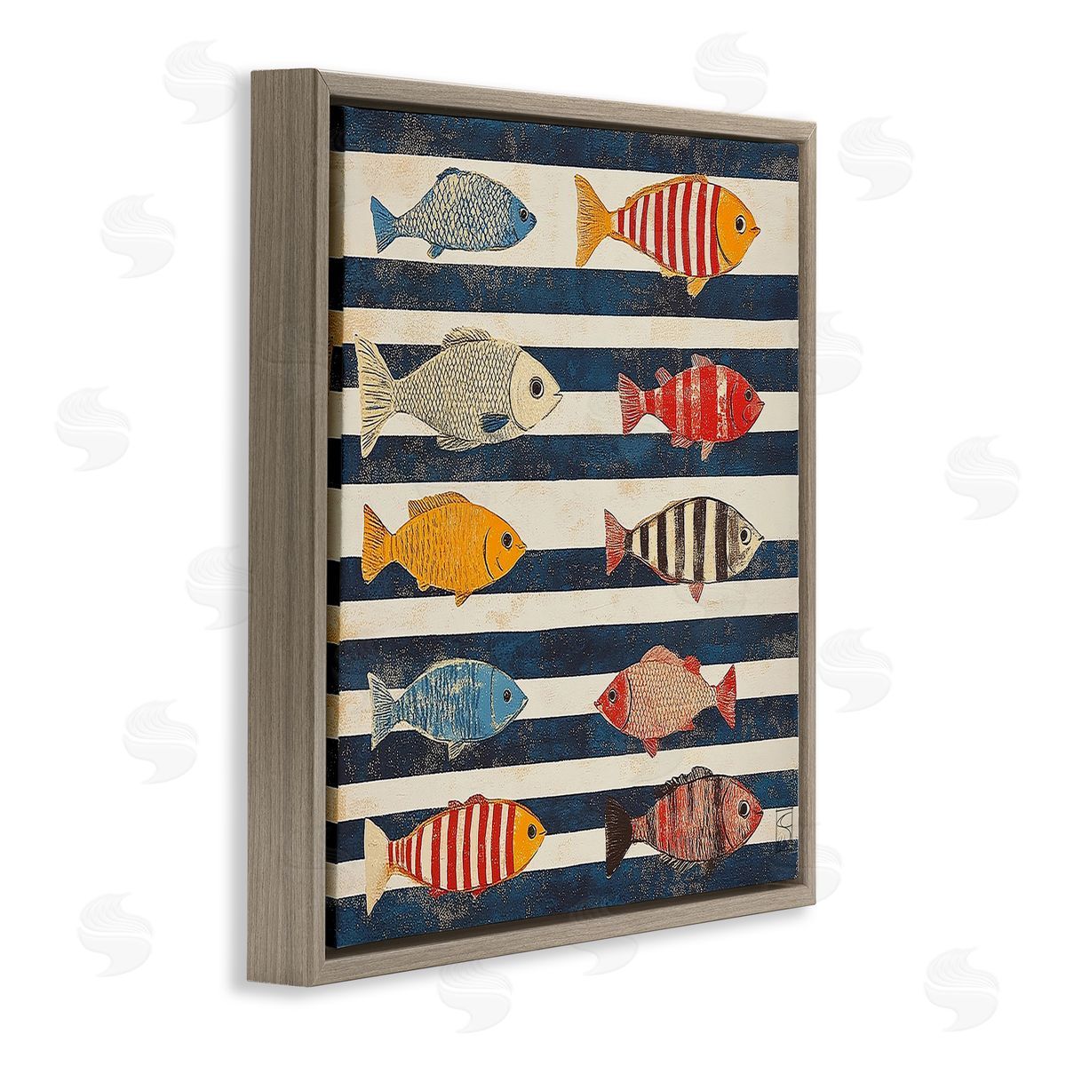Sara Culpepper Maritime Fish on Stripes Canvas Wall Art Print