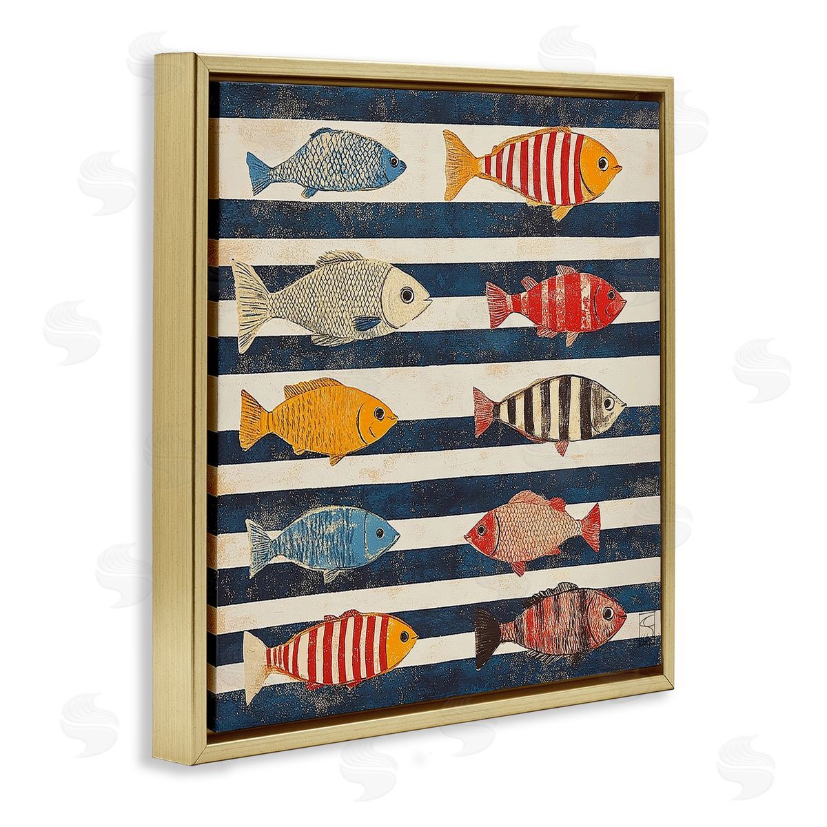 Sara Culpepper Maritime Fish on Stripes Canvas Wall Art Print