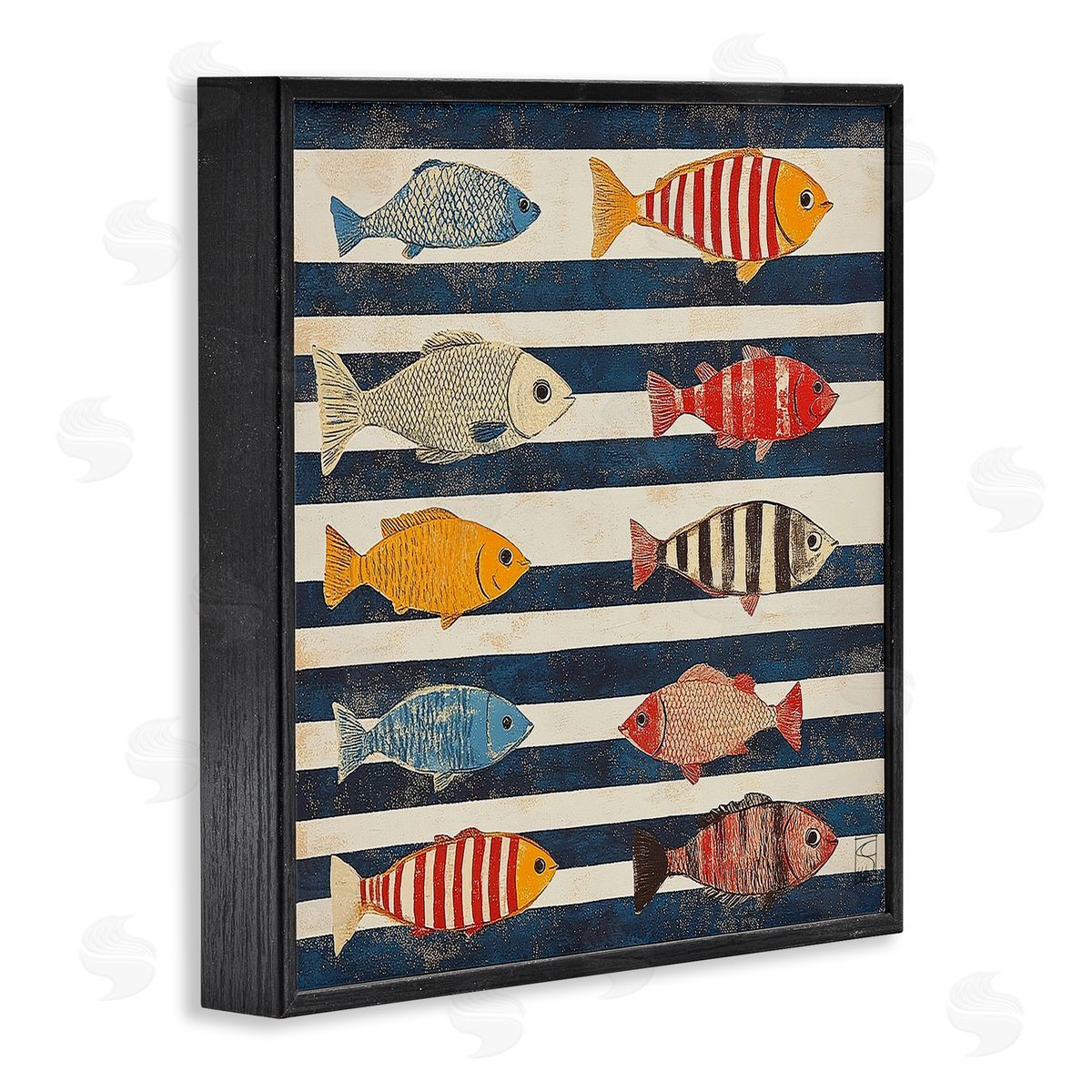 Sara Culpepper Maritime Fish on Stripes Canvas Wall Art Print