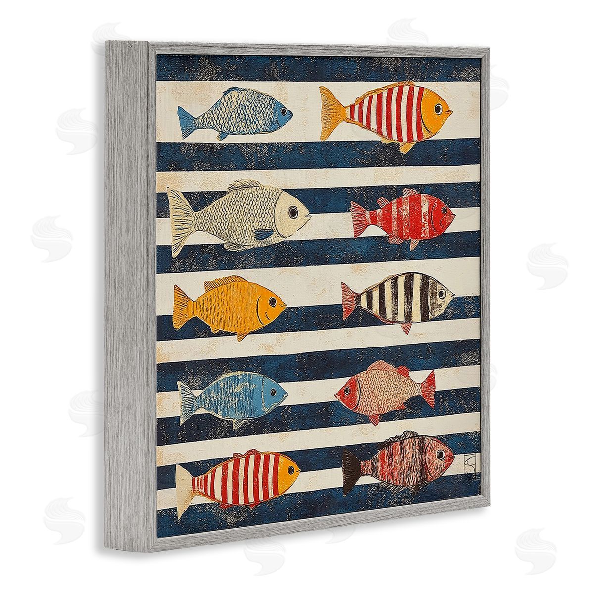 Sara Culpepper Maritime Fish on Stripes Canvas Wall Art Print