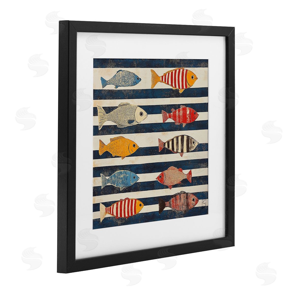 Sara Culpepper Maritime Fish on Stripes Canvas Wall Art Print