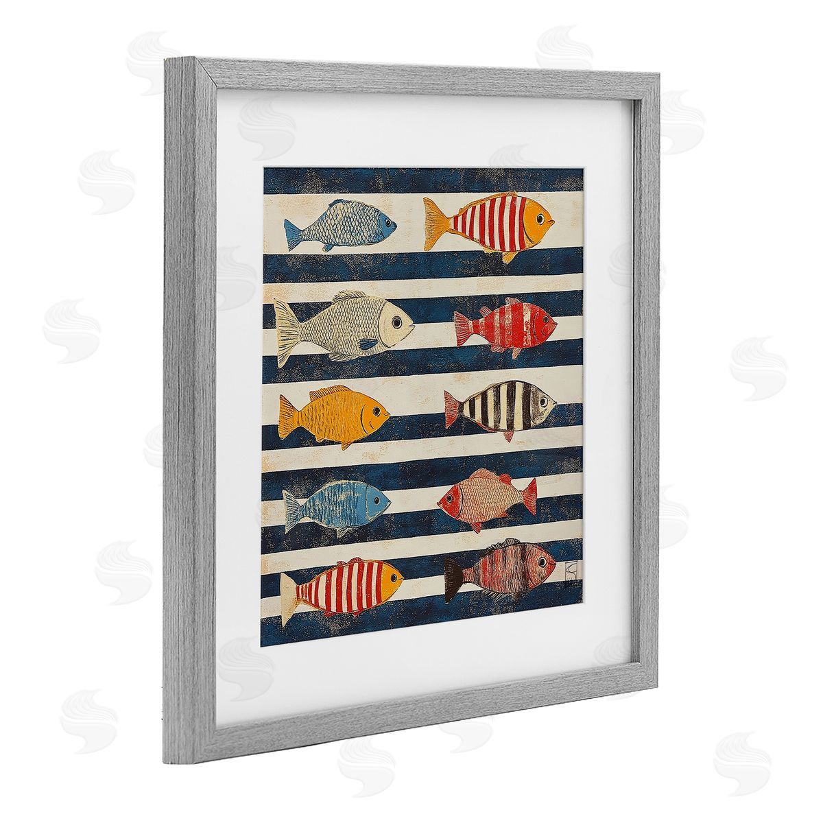 Sara Culpepper Maritime Fish on Stripes Canvas Wall Art Print