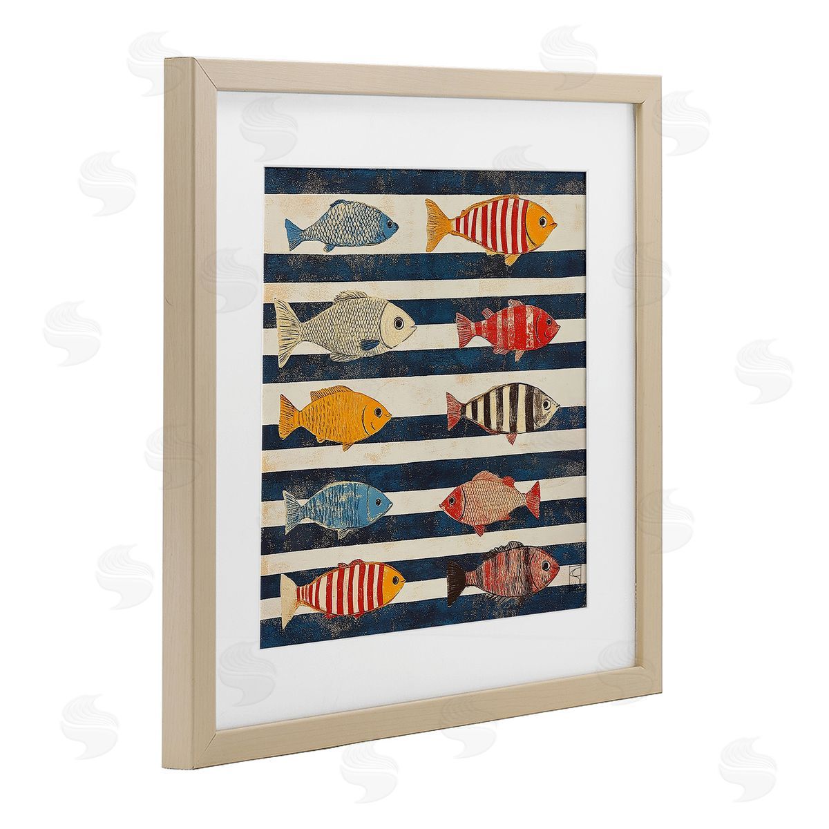 Sara Culpepper Maritime Fish on Stripes Canvas Wall Art Print