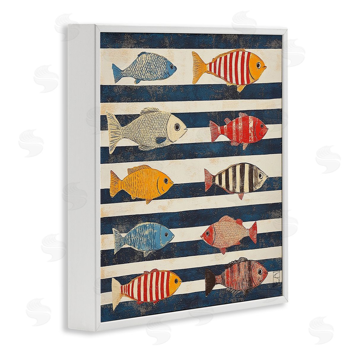 Sara Culpepper Maritime Fish on Stripes Canvas Wall Art Print