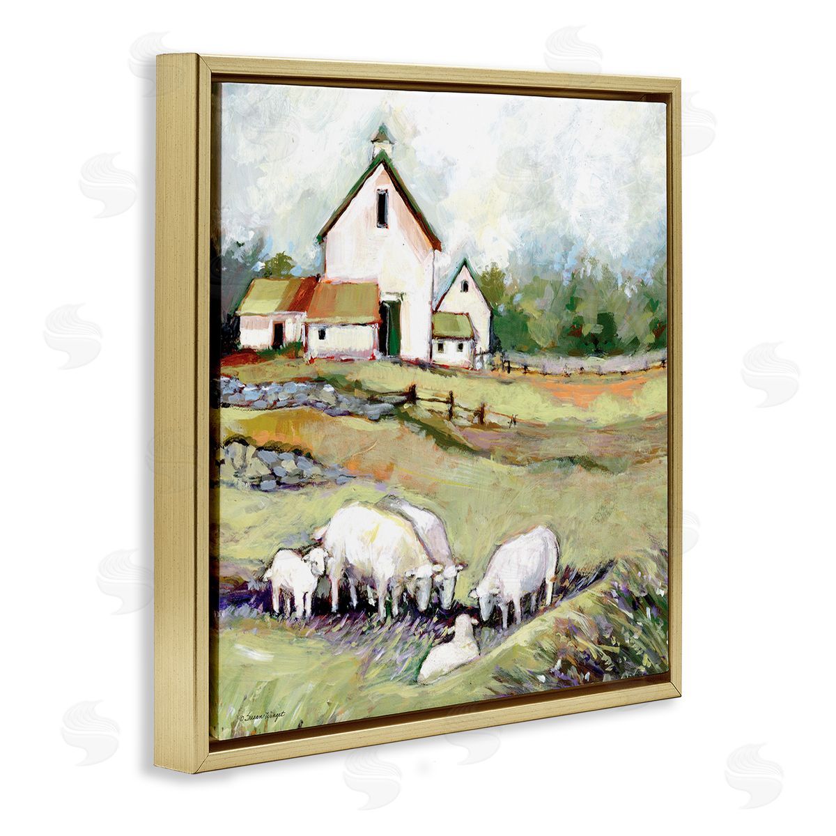 Susan Winget Sheep Grazing at Barn Canvas Wall Art Print