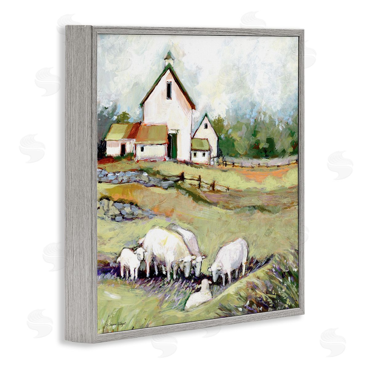 Susan Winget Sheep Grazing at Barn Canvas Wall Art Print