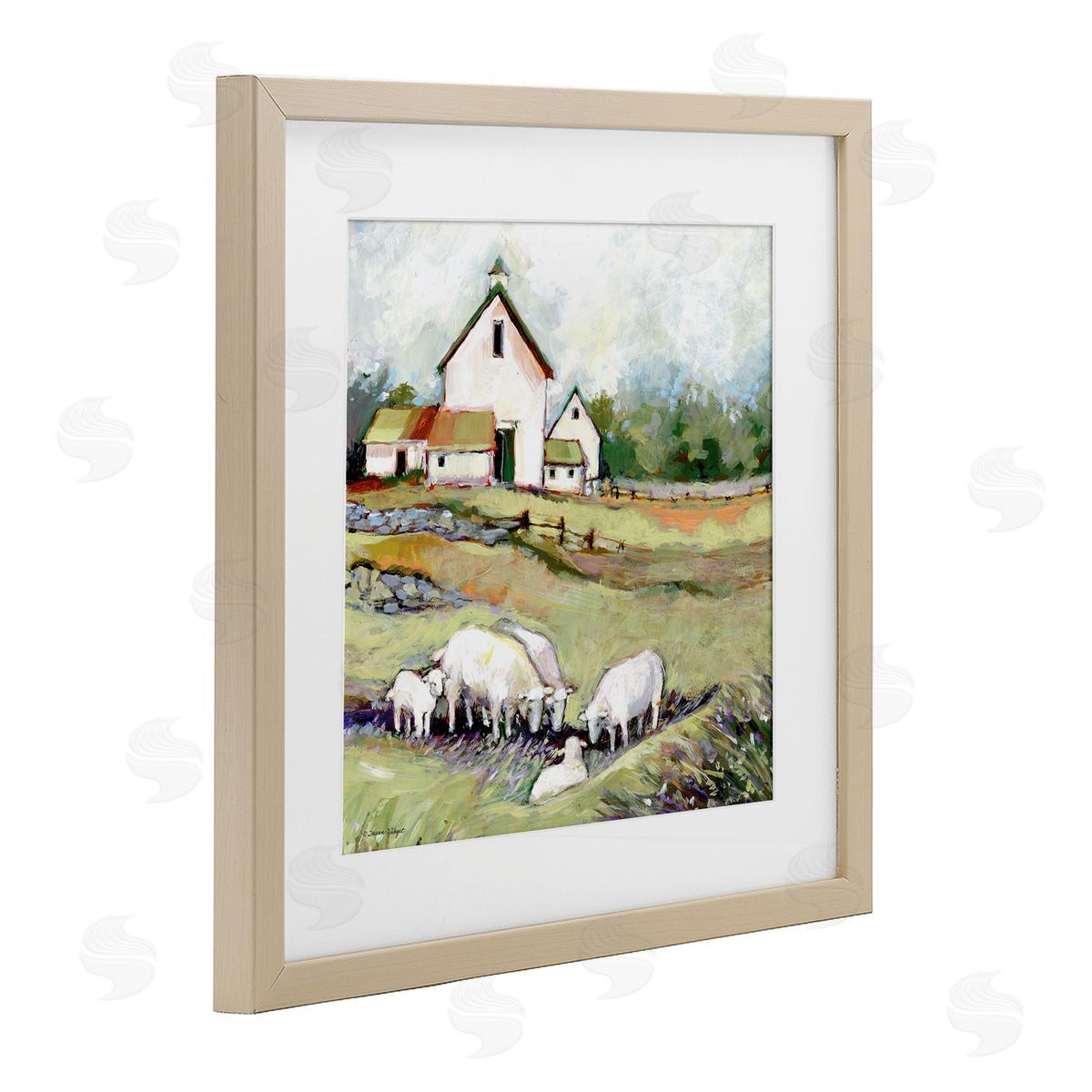 Susan Winget Sheep Grazing at Barn Canvas Wall Art Print