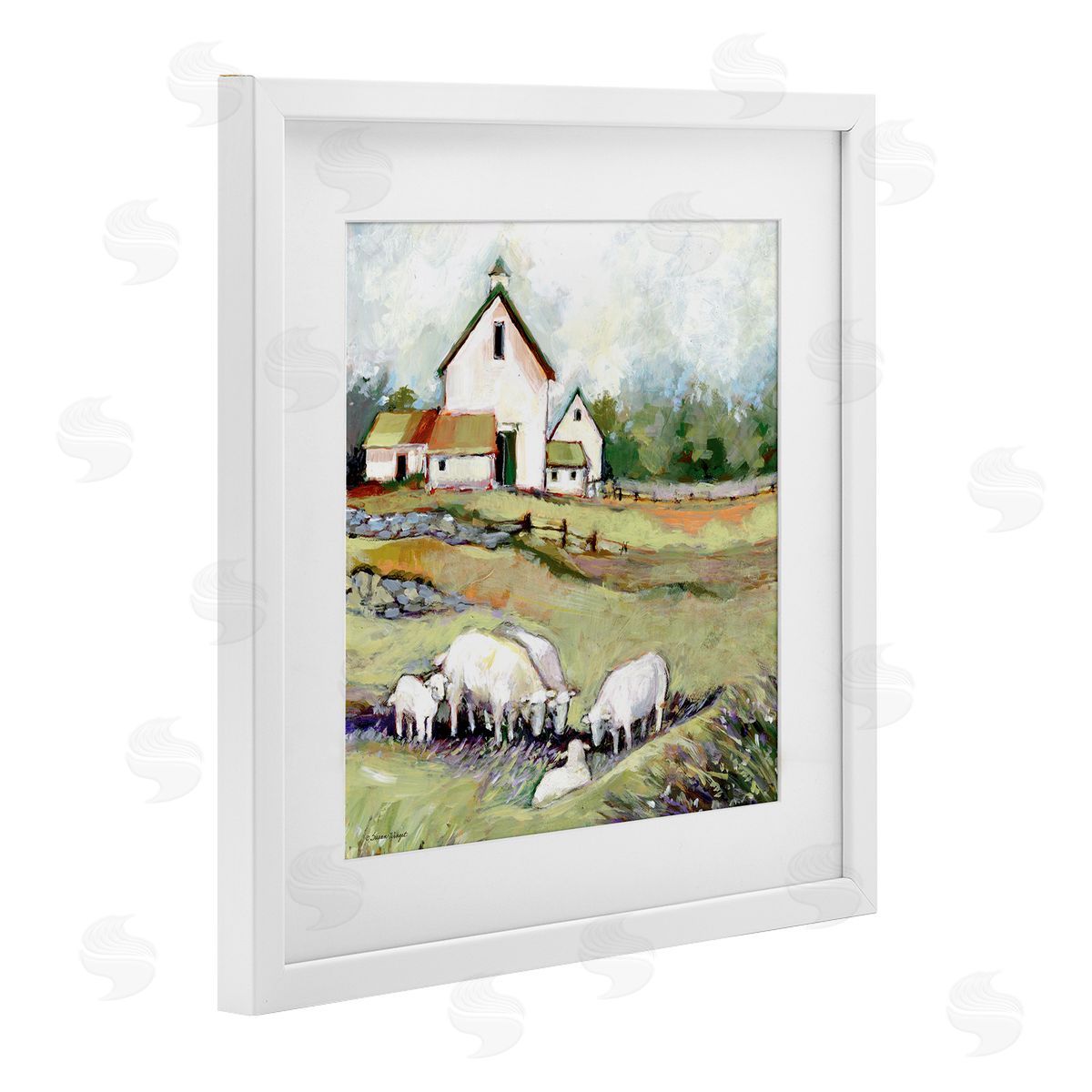 Susan Winget Sheep Grazing at Barn Canvas Wall Art Print