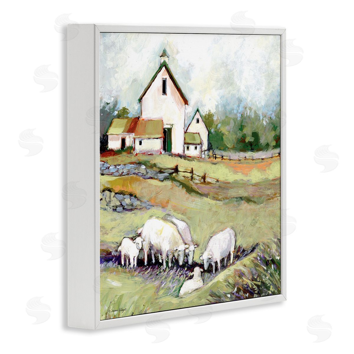 Susan Winget Sheep Grazing at Barn Canvas Wall Art Print