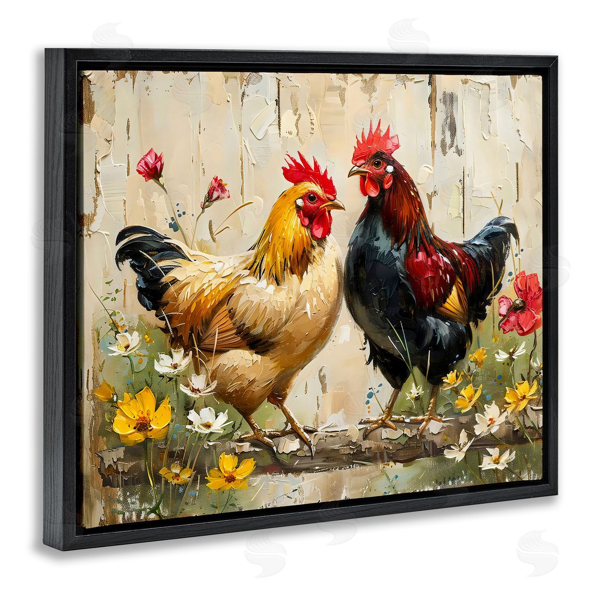 LSR Creative Studio Country Chic Floral Roosters Canvas Wall Art Print
