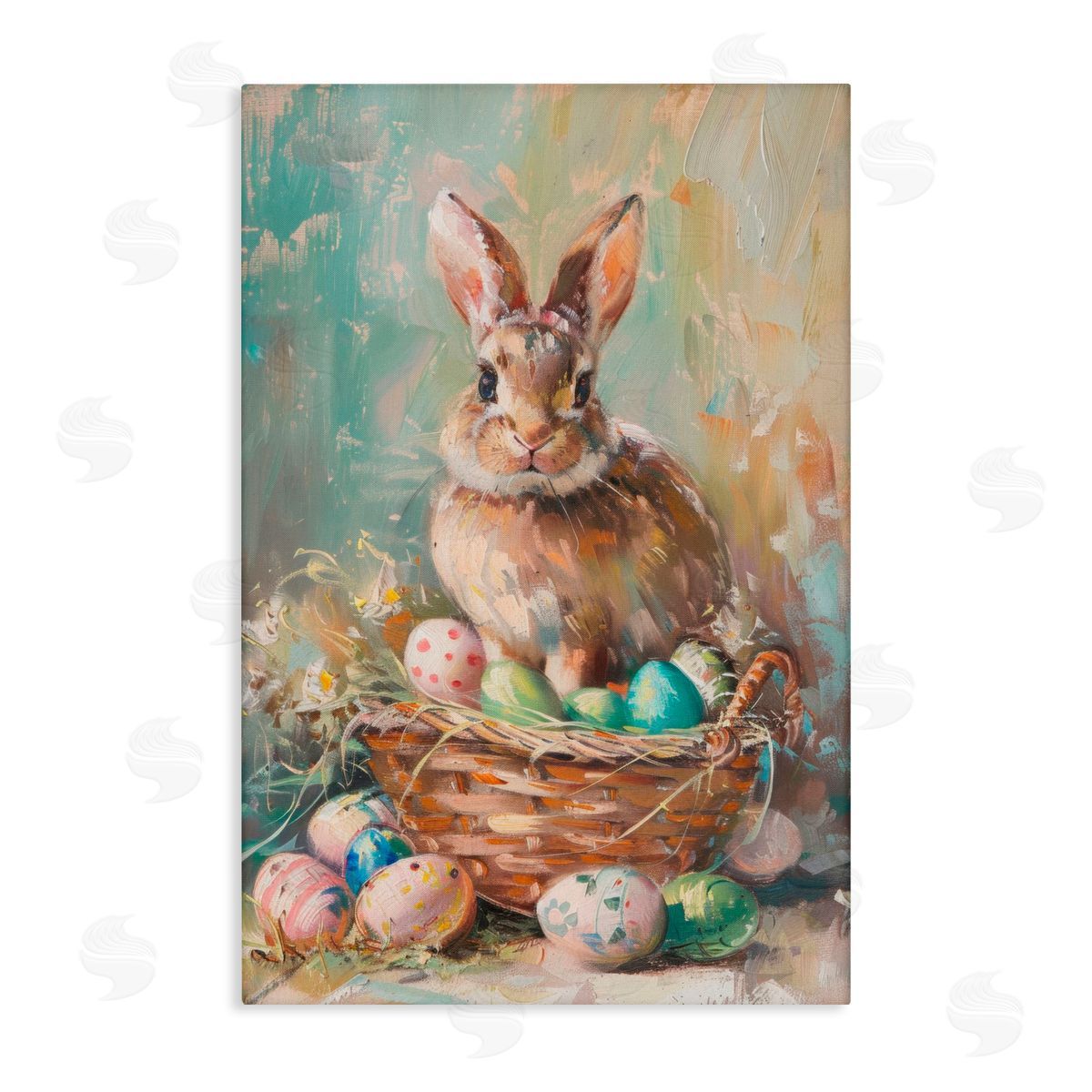 LSR Design Studio Spring Easter Bunny Basket Canvas Wall Art Print