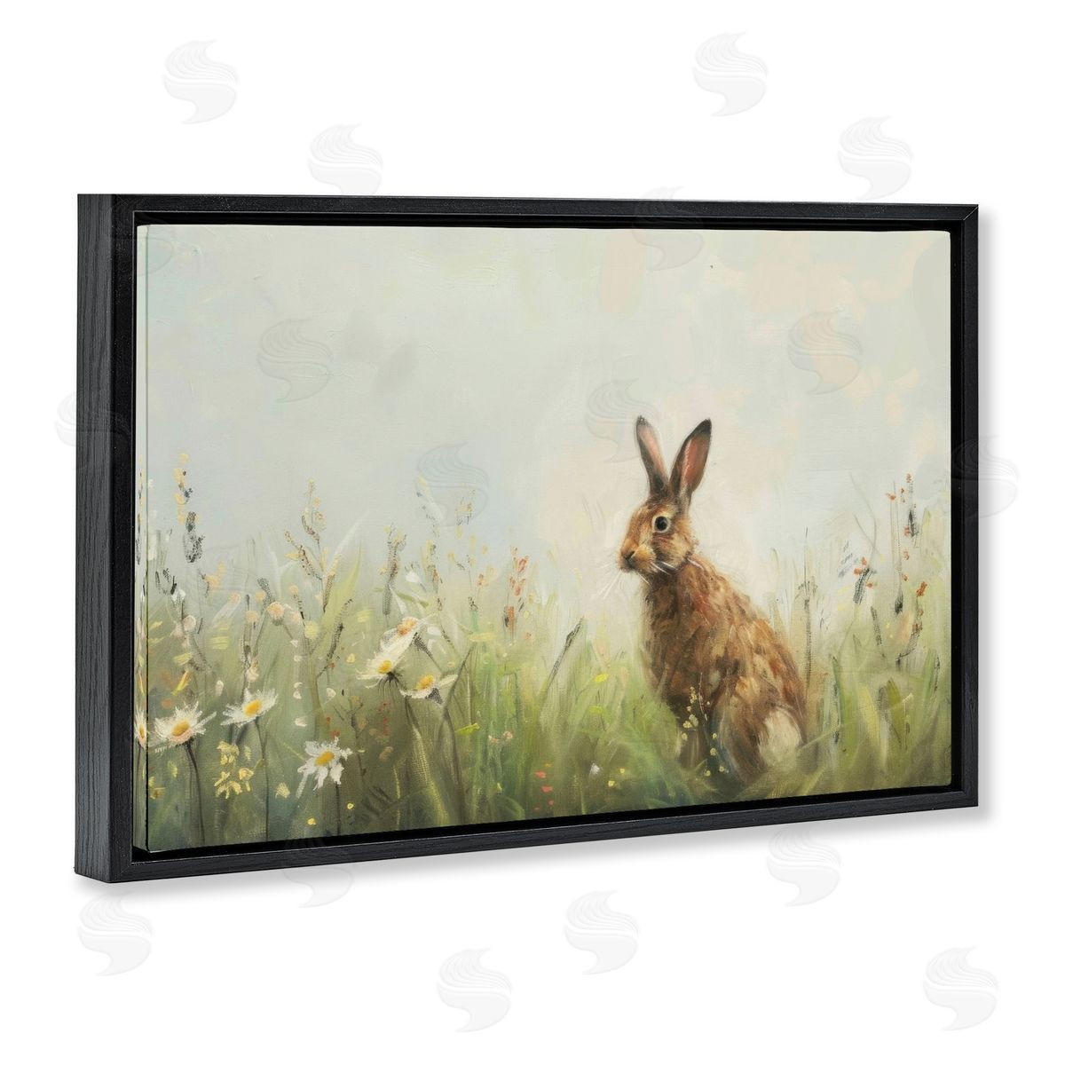 LSR Design Studio Brown Rabbit with Daisies Canvas Wall Art Print