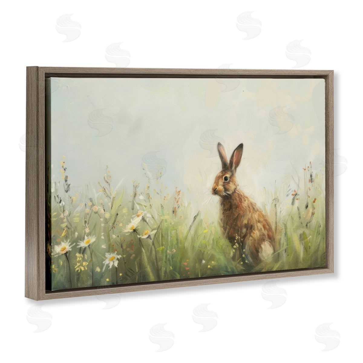 LSR Design Studio Brown Rabbit with Daisies Canvas Wall Art Print