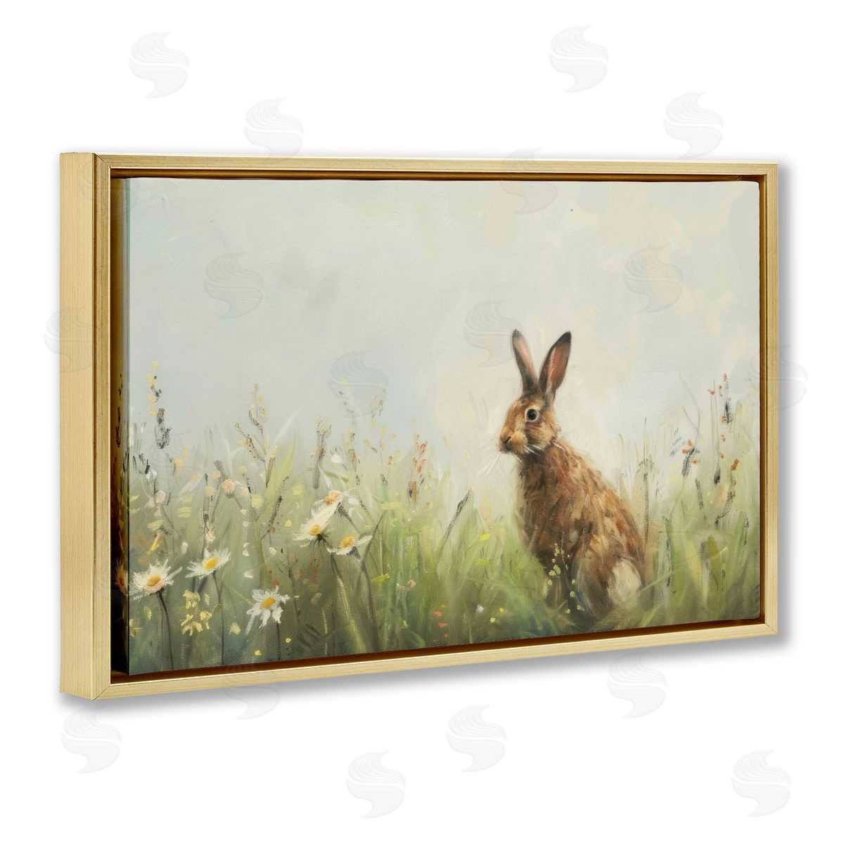 LSR Design Studio Brown Rabbit with Daisies Canvas Wall Art Print