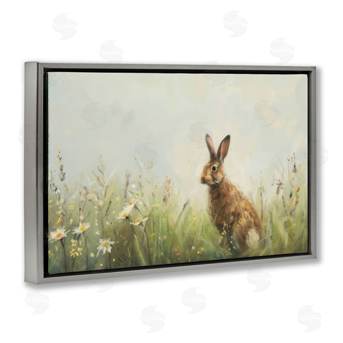 LSR Design Studio Brown Rabbit with Daisies Canvas Wall Art Print