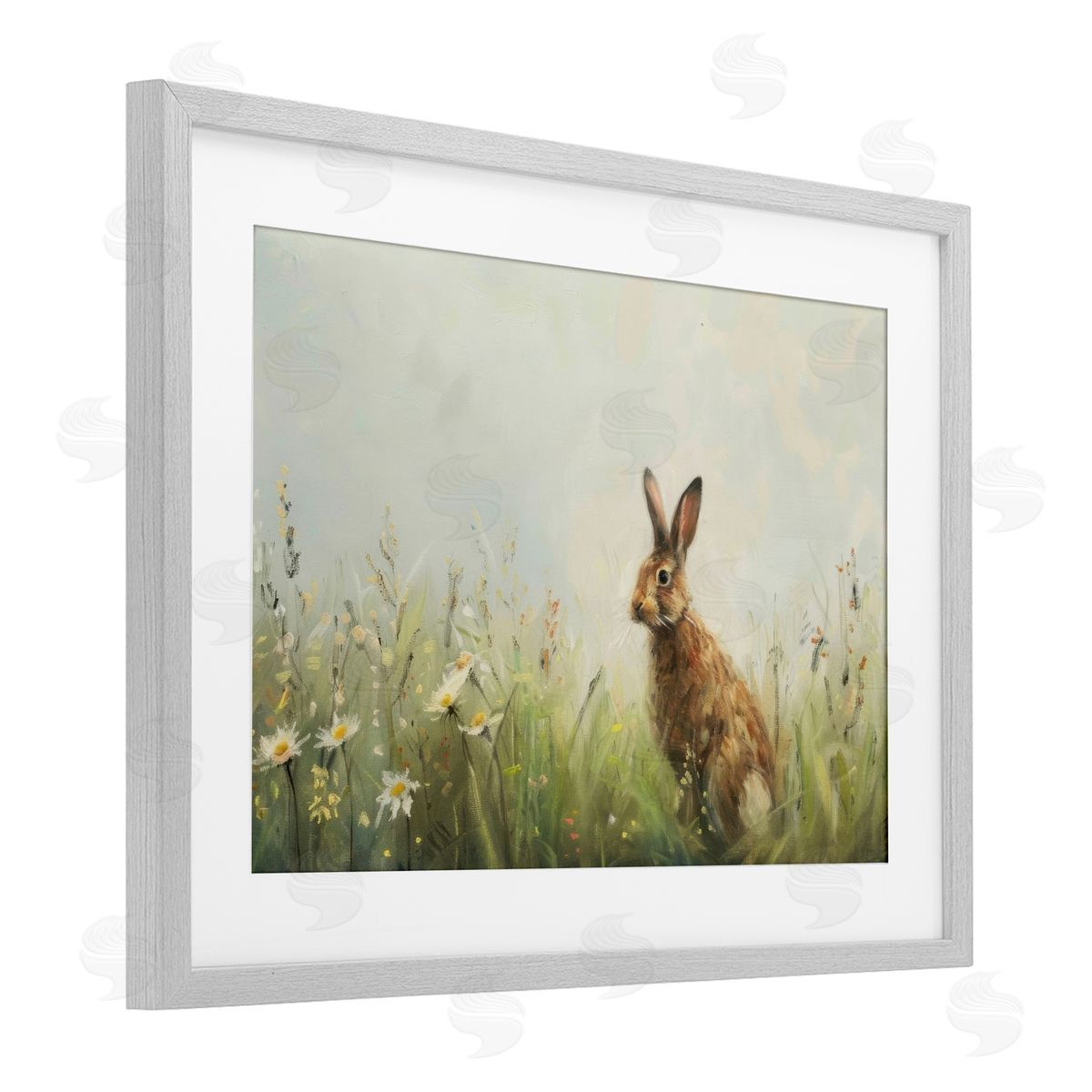 LSR Design Studio Brown Rabbit with Daisies Canvas Wall Art Print