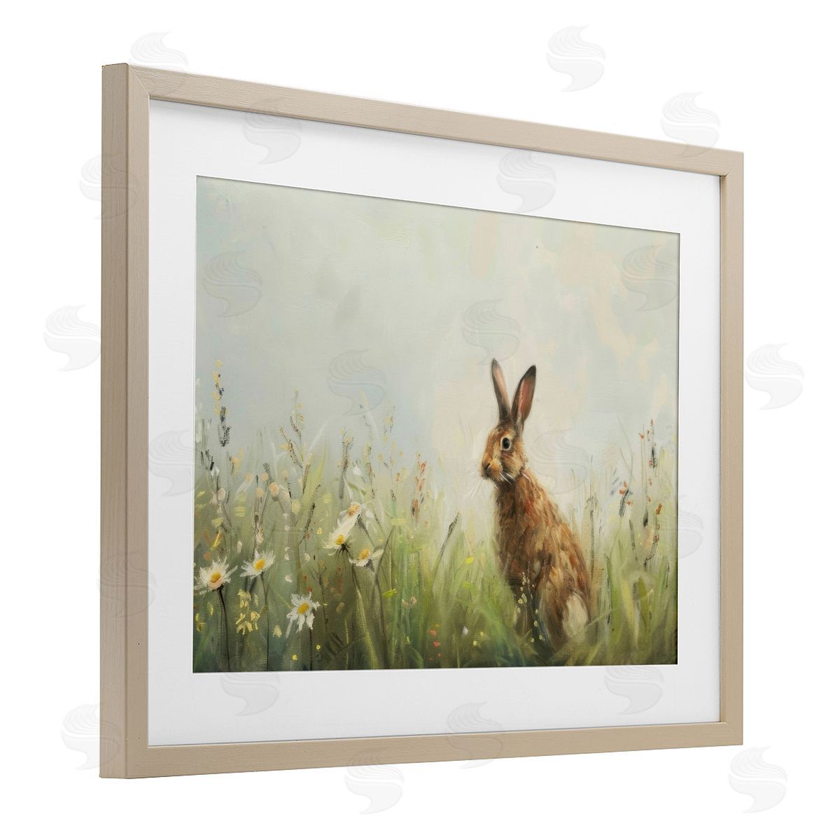 LSR Design Studio Brown Rabbit with Daisies Canvas Wall Art Print