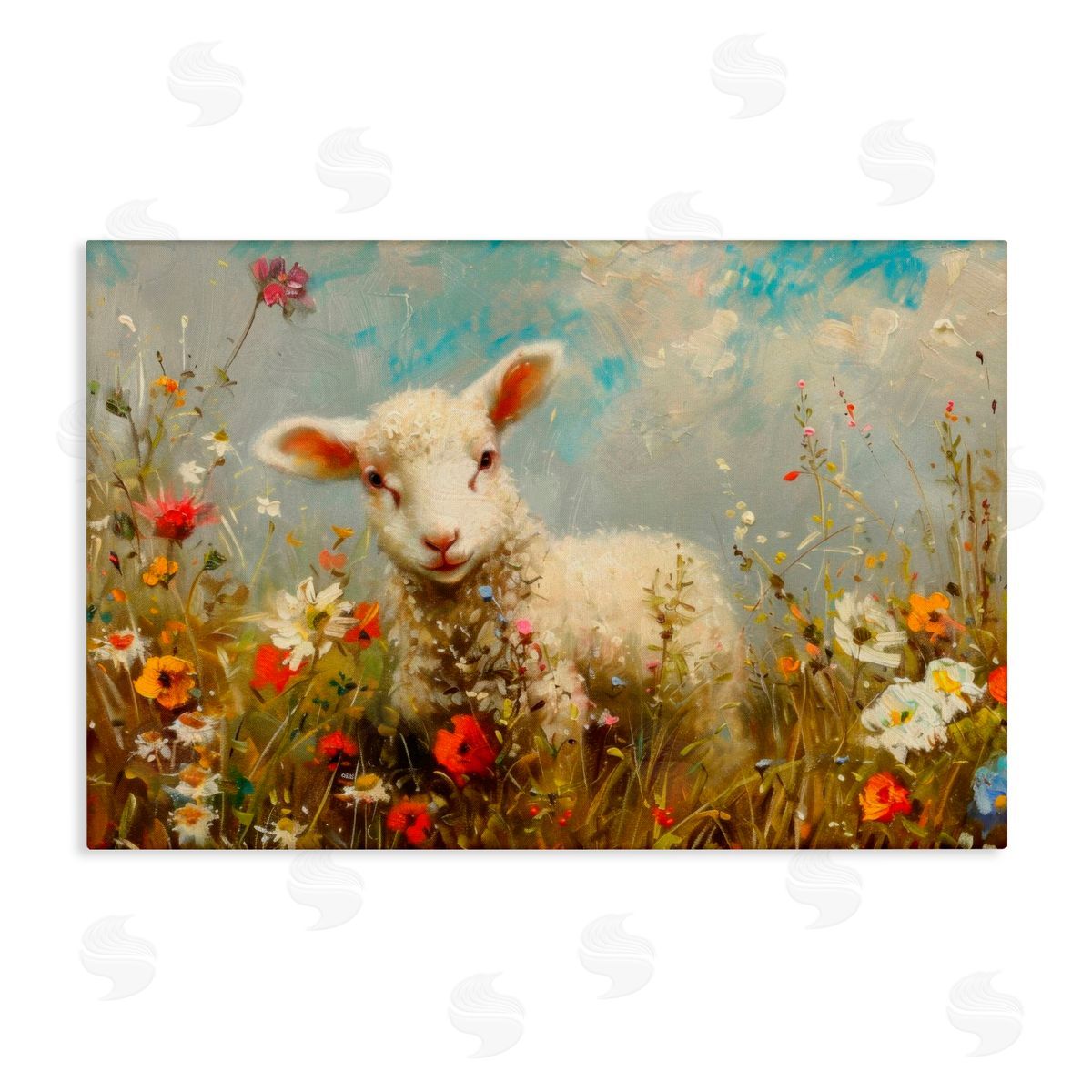 LSR Design Studio Wildflower Lamb Portrait Canvas Wall Art Print
