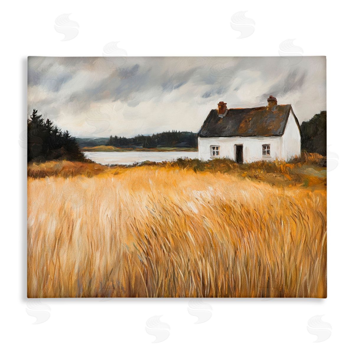 Petal Prints Design White House On Wheat Canvas Wall Art Print