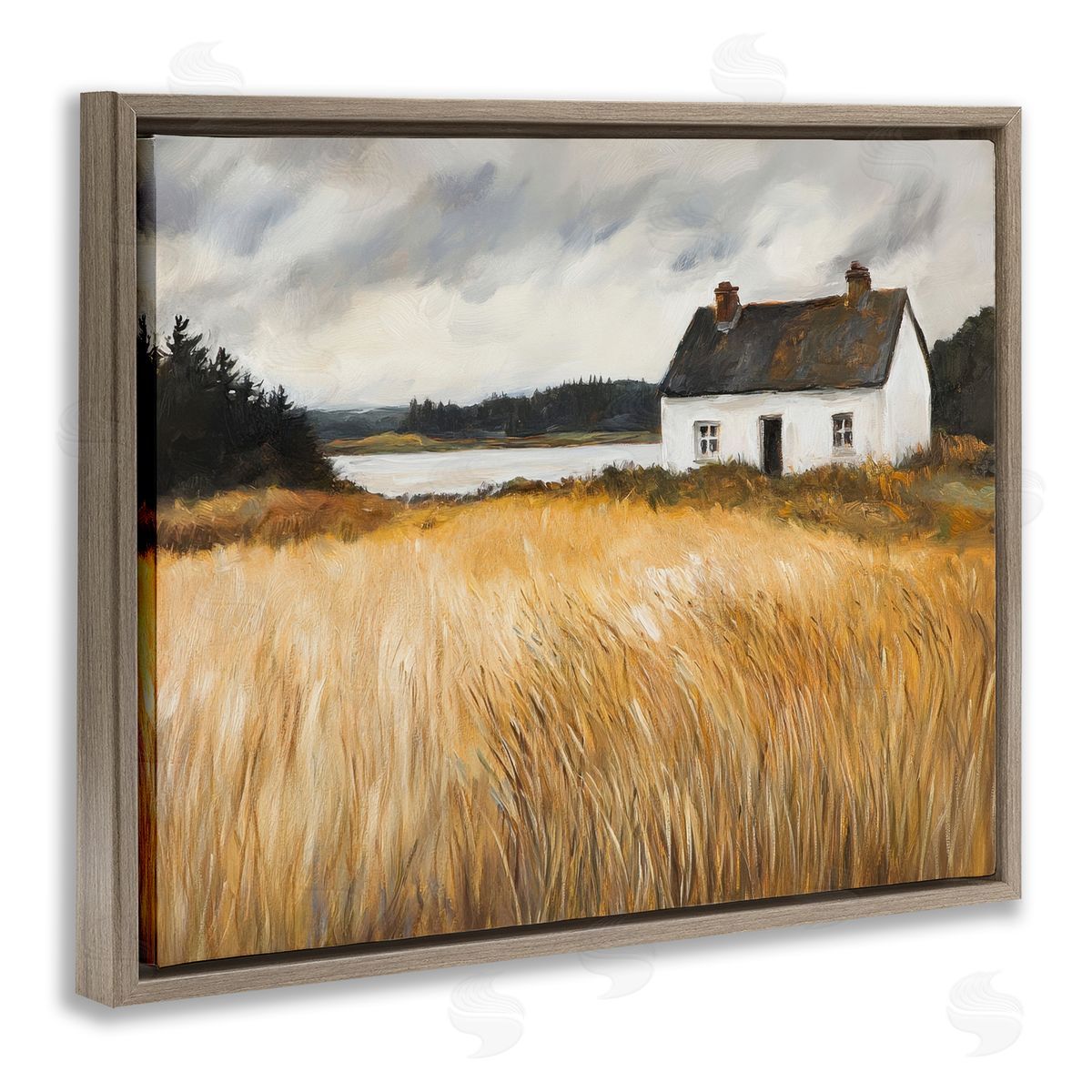 Petal Prints Design White House On Wheat Canvas Wall Art Print