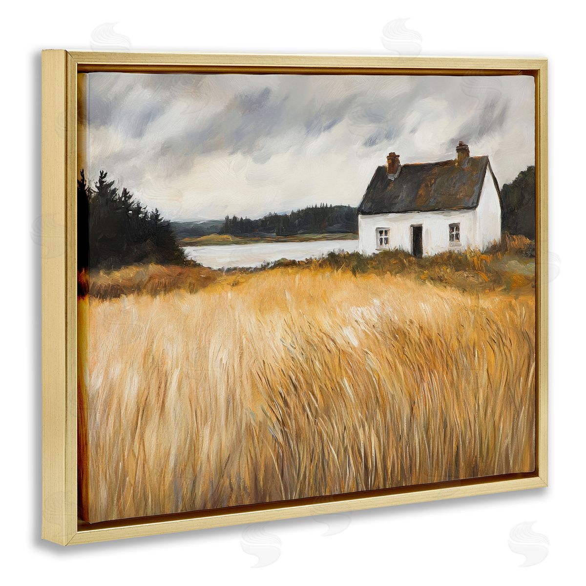 Petal Prints Design White House On Wheat Canvas Wall Art Print