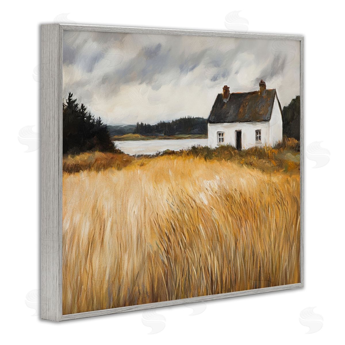Petal Prints Design White House On Wheat Canvas Wall Art Print