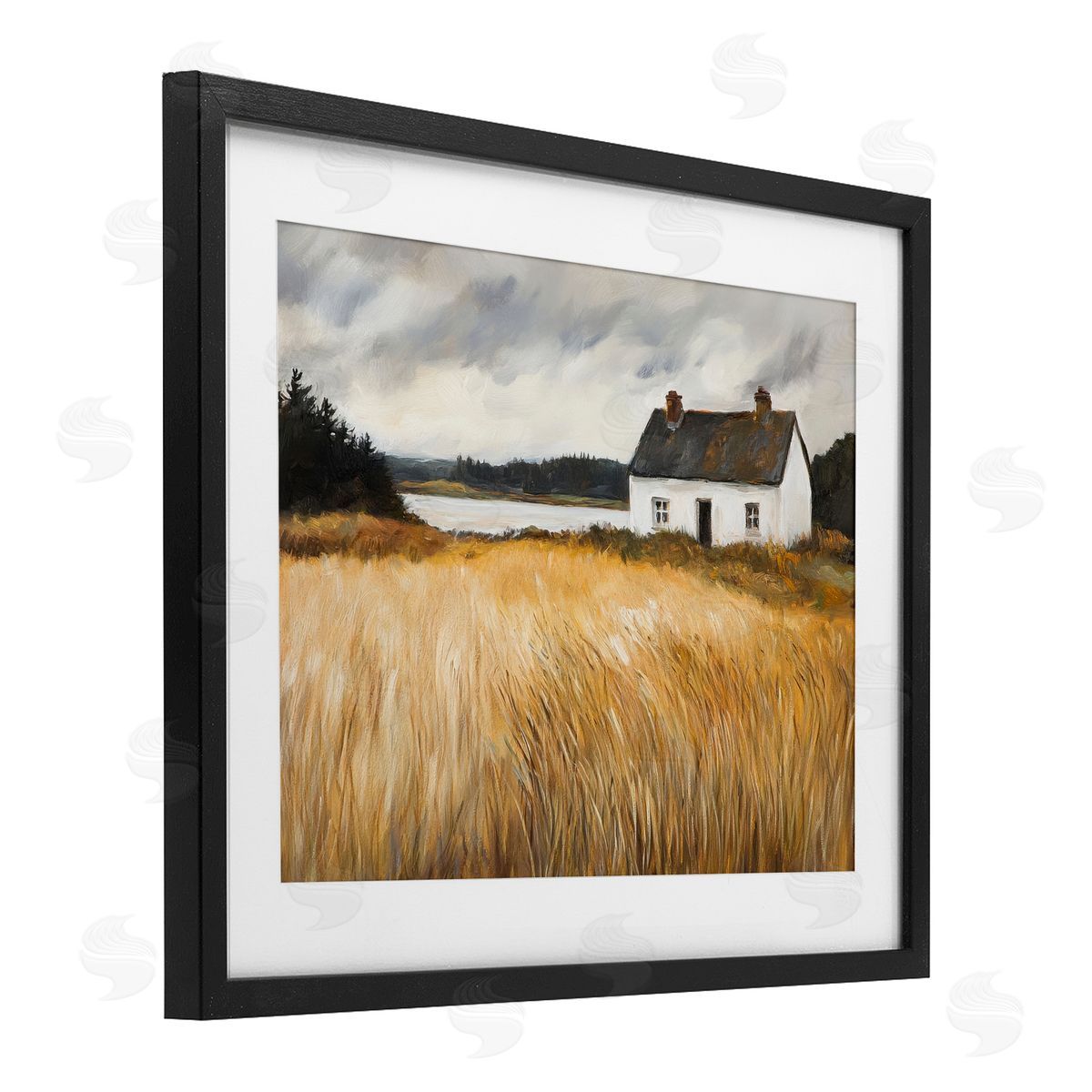 Petal Prints Design White House On Wheat Canvas Wall Art Print