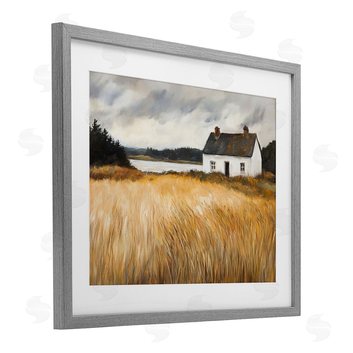 Petal Prints Design White House On Wheat Canvas Wall Art Print