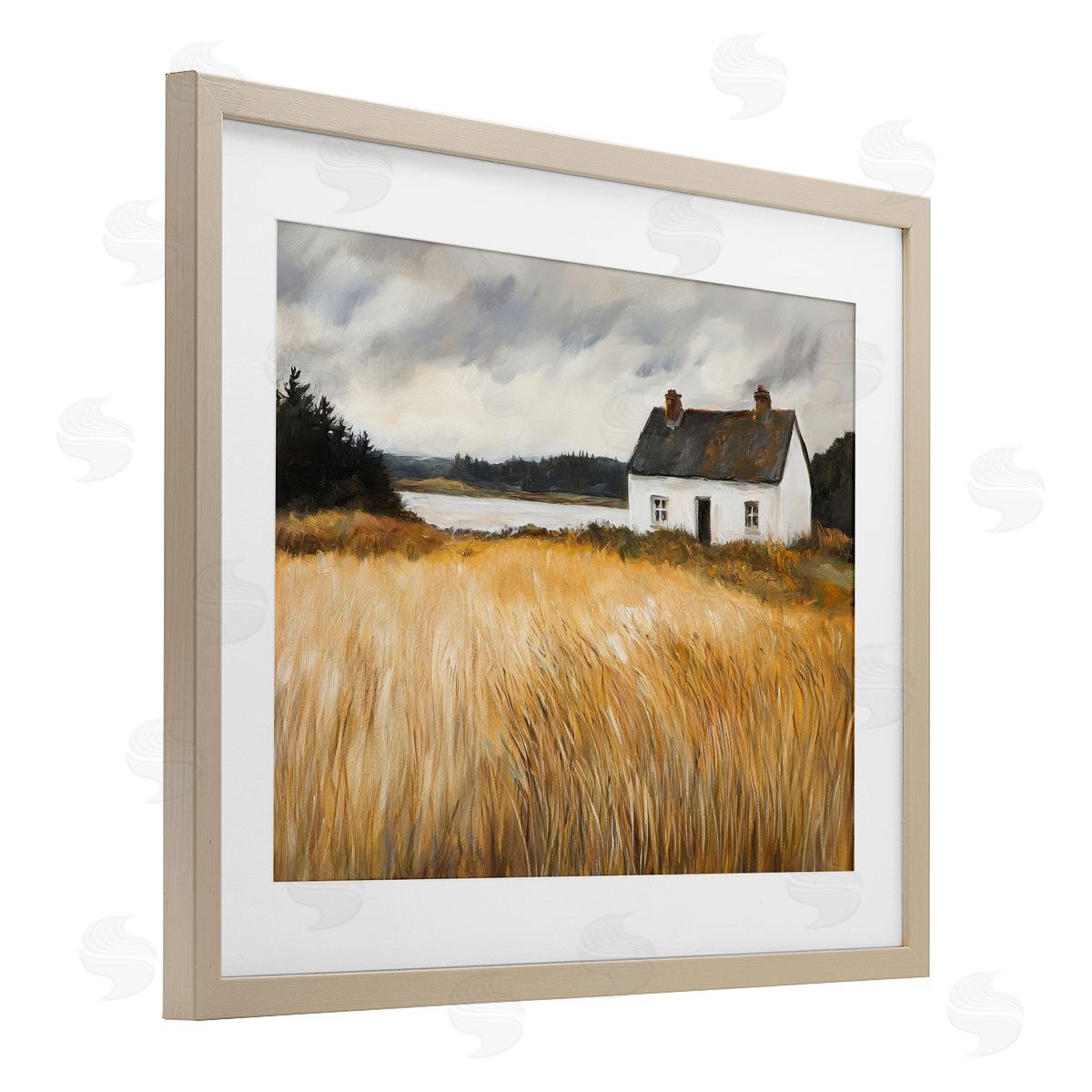 Petal Prints Design White House On Wheat Canvas Wall Art Print