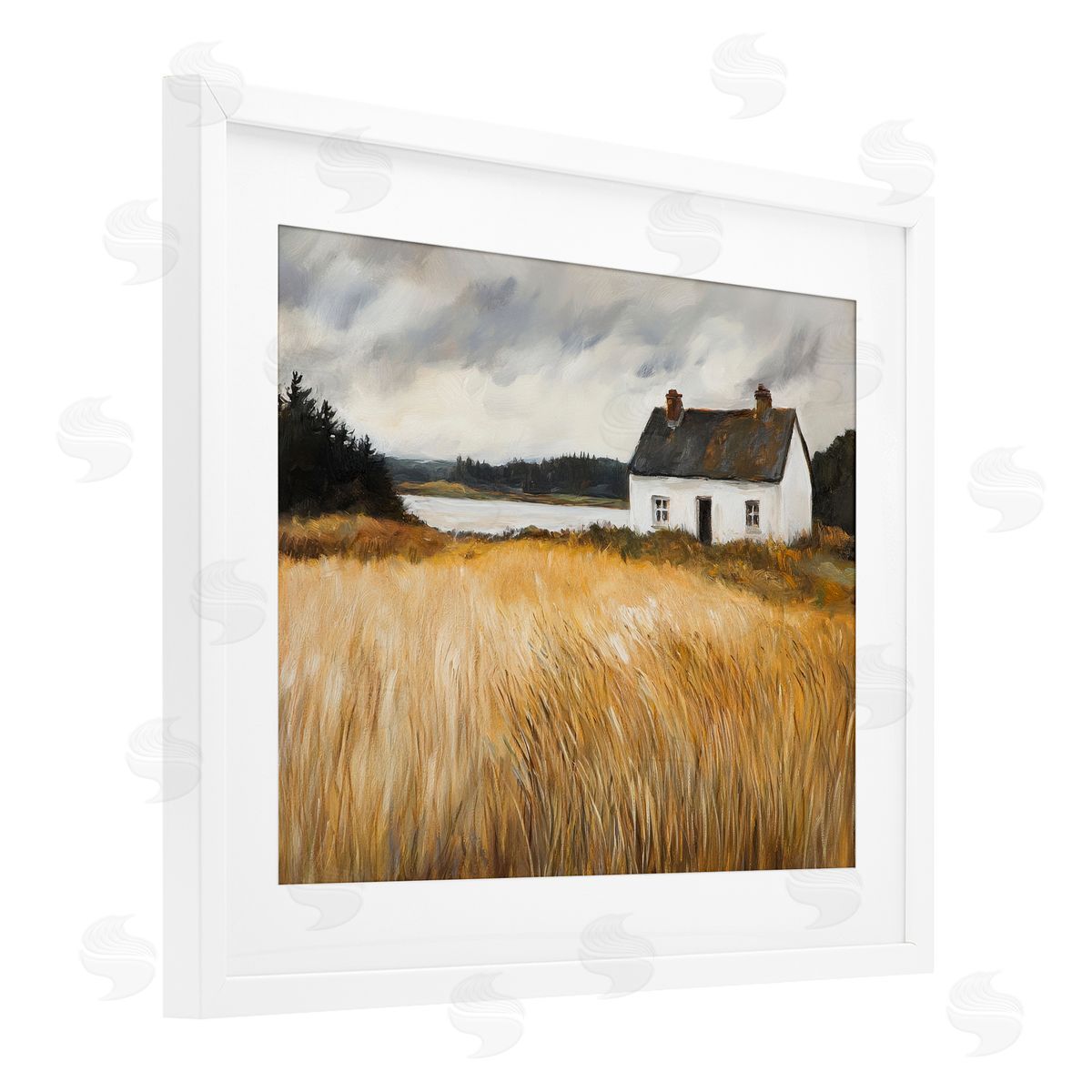 Petal Prints Design White House On Wheat Canvas Wall Art Print