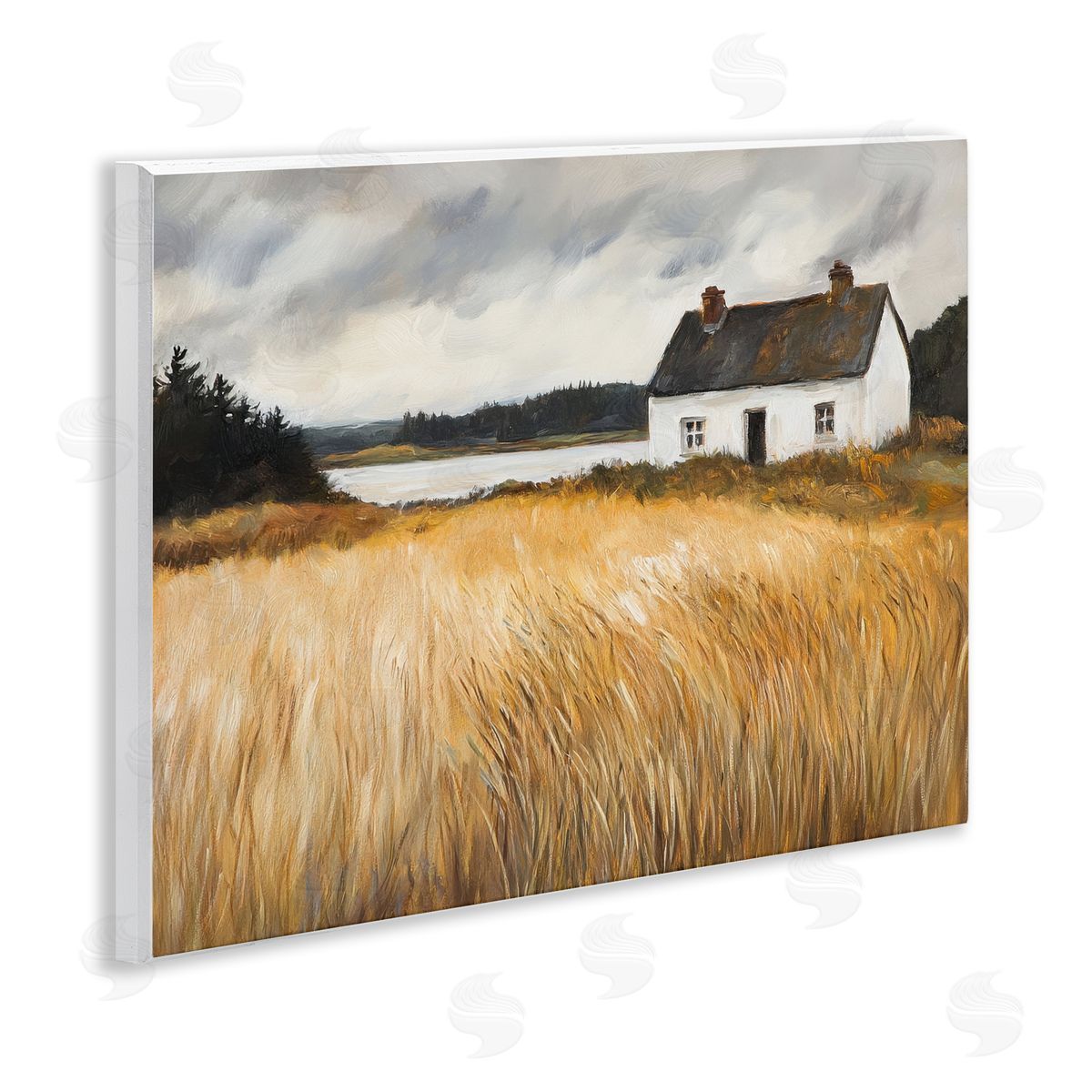 Petal Prints Design White House On Wheat Canvas Wall Art Print