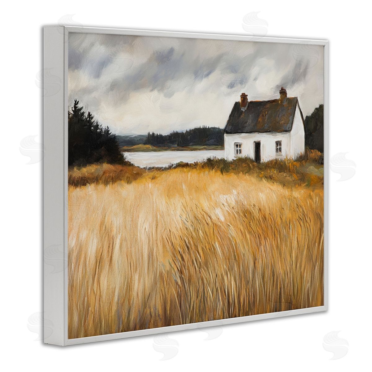 Petal Prints Design White House On Wheat Canvas Wall Art Print