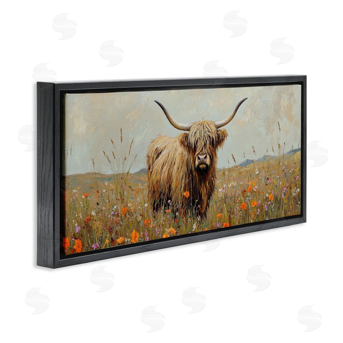 Petal Prints Design Longhorn And Wildflowers Canvas Wall Art Print