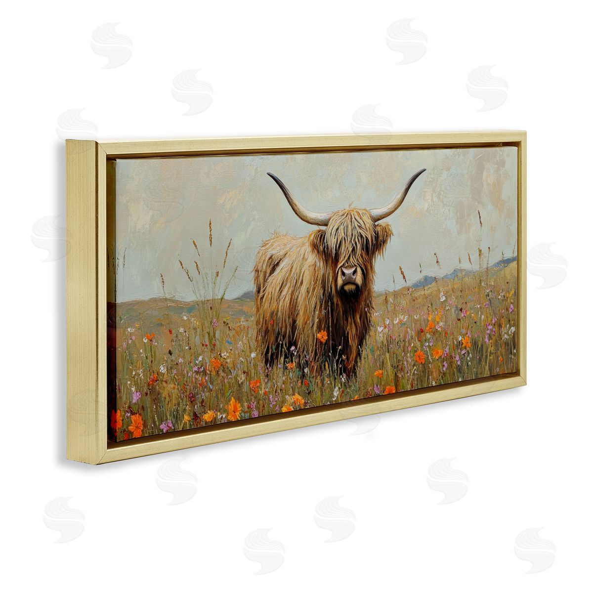 Petal Prints Design Longhorn And Wildflowers Canvas Wall Art Print