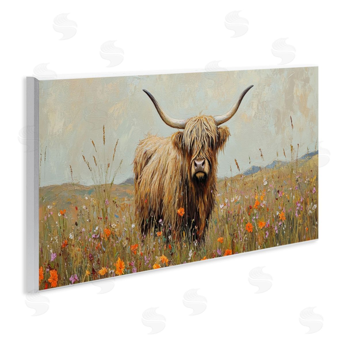 Petal Prints Design Longhorn And Wildflowers Canvas Wall Art Print
