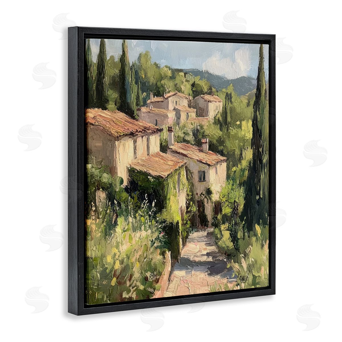 Petal Prints Design Expressionist Village Buildings Canvas Wall Art Print