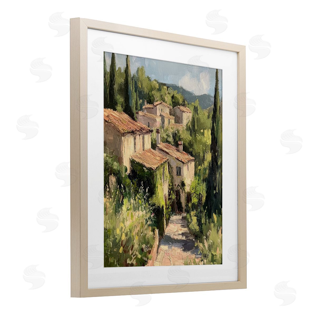 Petal Prints Design Expressionist Village Buildings Canvas Wall Art Print