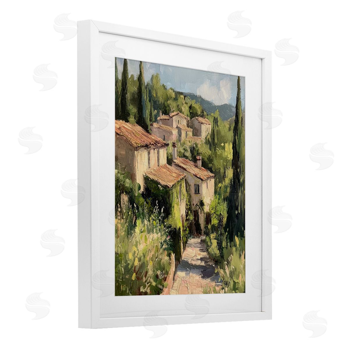 Petal Prints Design Expressionist Village Buildings Canvas Wall Art Print