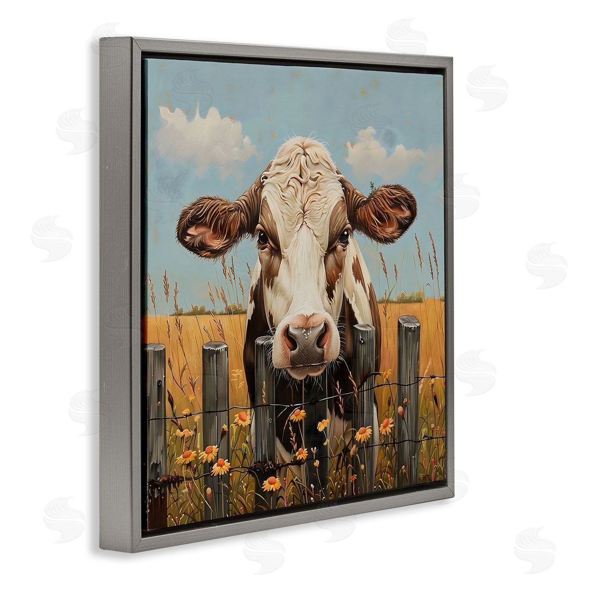 LSR Creative Studio Cow & Daisies Fence Canvas Wall Art Print