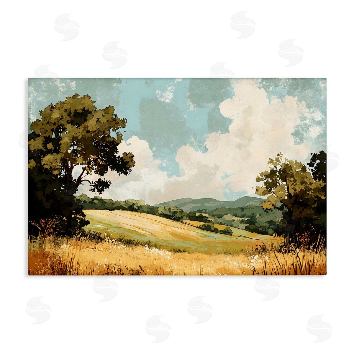 LSR Creative Studio Peaceful Meadow with Overhanging Clouds Canvas Wall Art Print